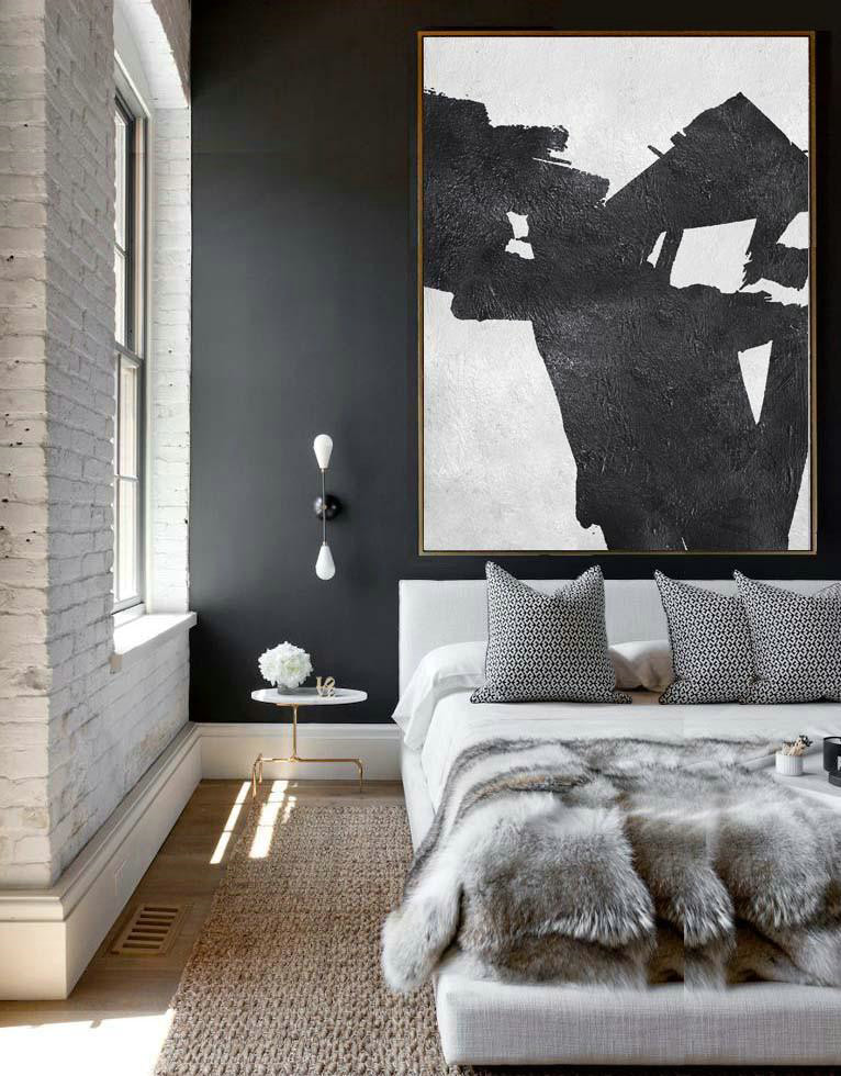 Oversized Art,Black And White Minimal Painting On Canvas - Family Wall Decor - Click Image to Close